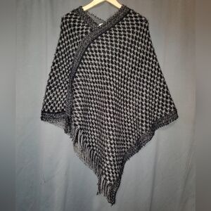 Gray Black Glitter Fringe Poncho Arianna by Howards  O/S